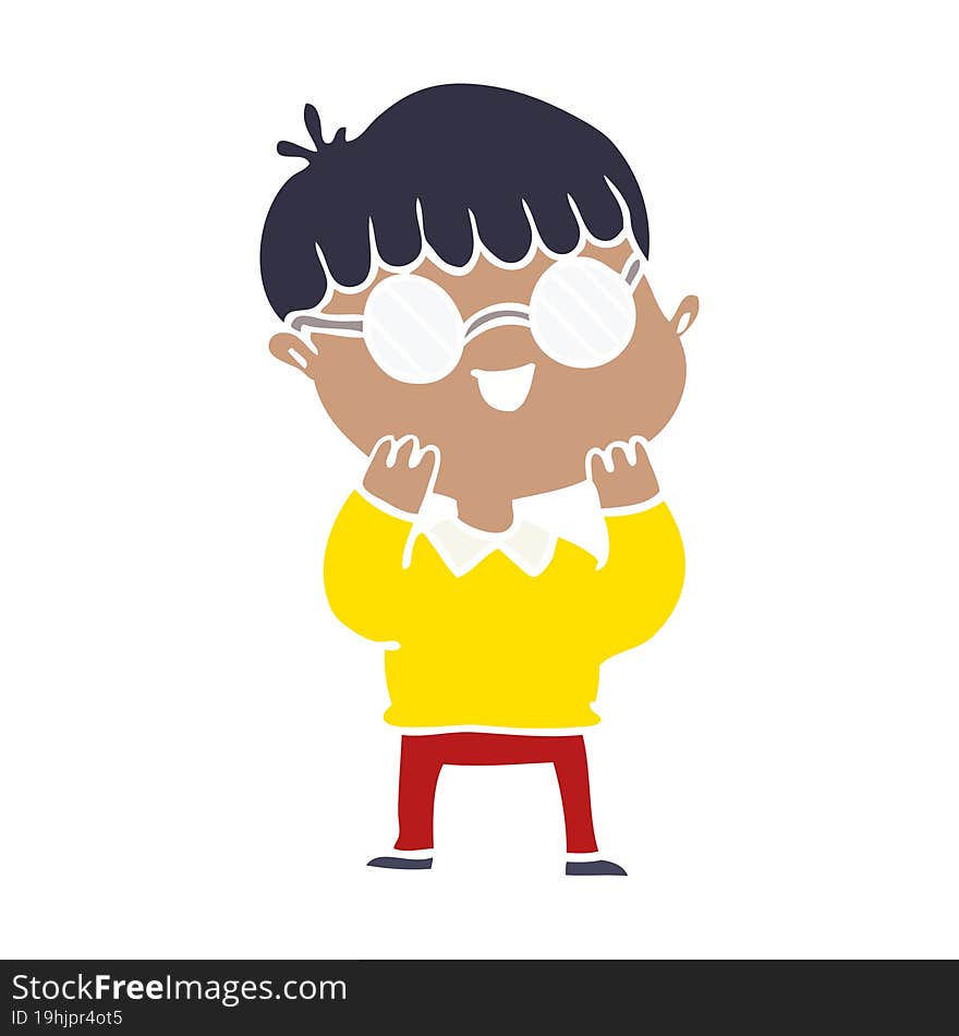 Flat Color Style Cartoon Boy Wearing Spectacles