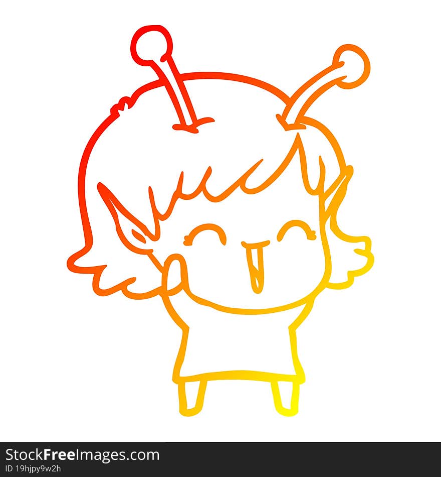 warm gradient line drawing cartoon alien girl laughing