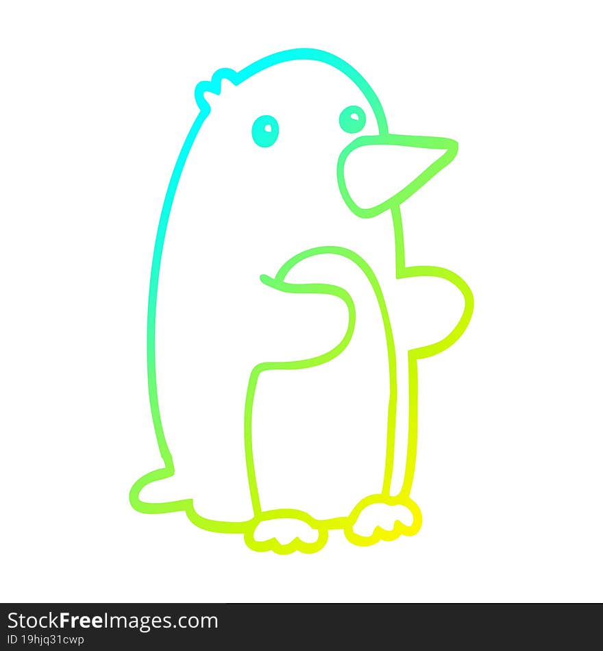 Cold Gradient Line Drawing Cartoon Penguin