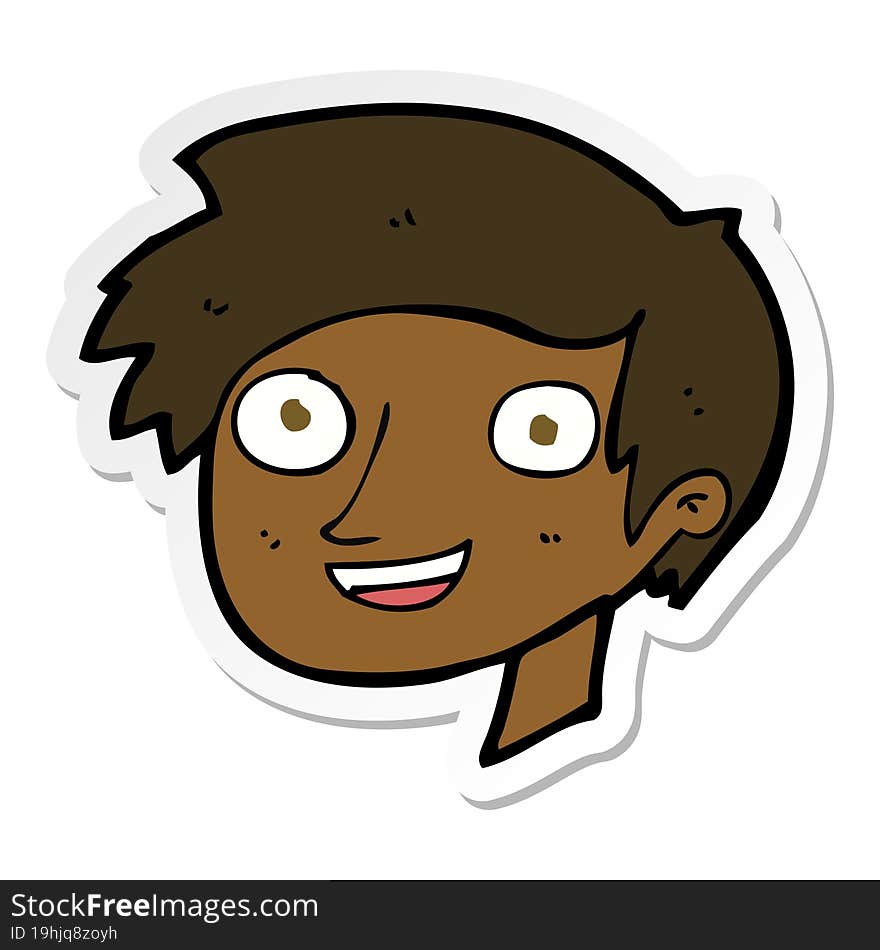 sticker of a cartoon happy boy face