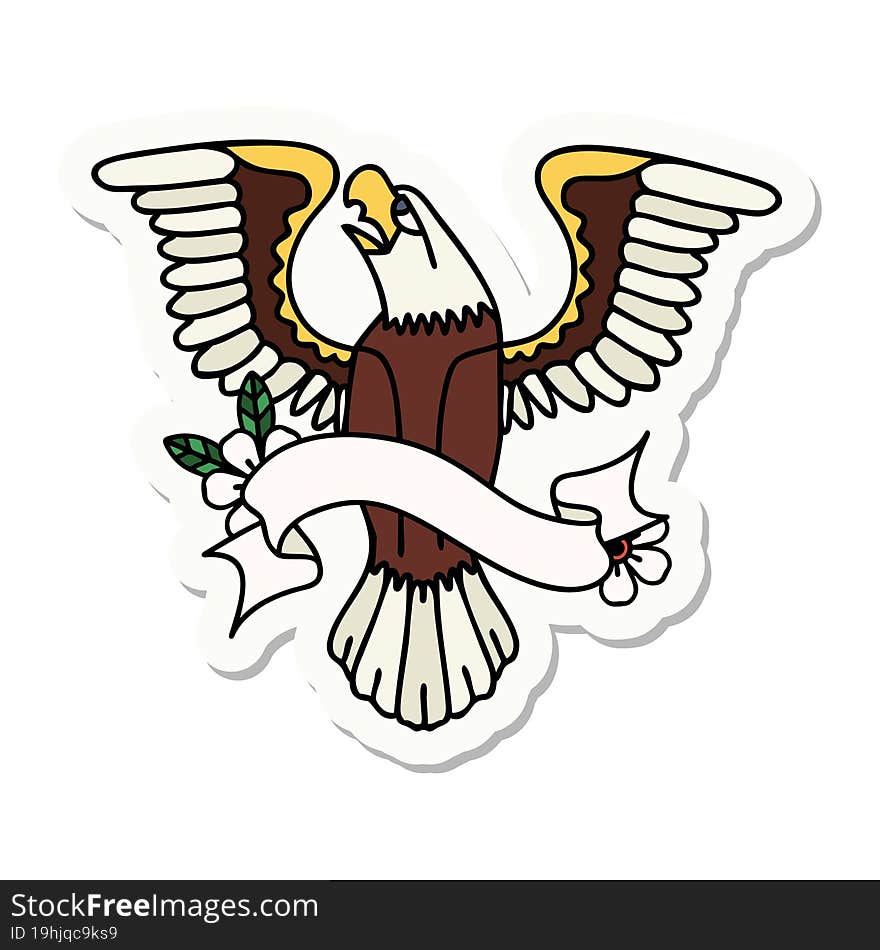 tattoo sticker with banner of an american eagle