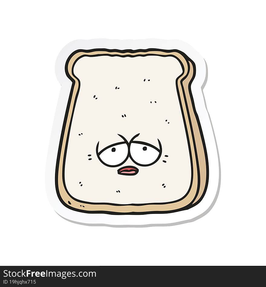 sticker of a cartoon tired old slice of bread