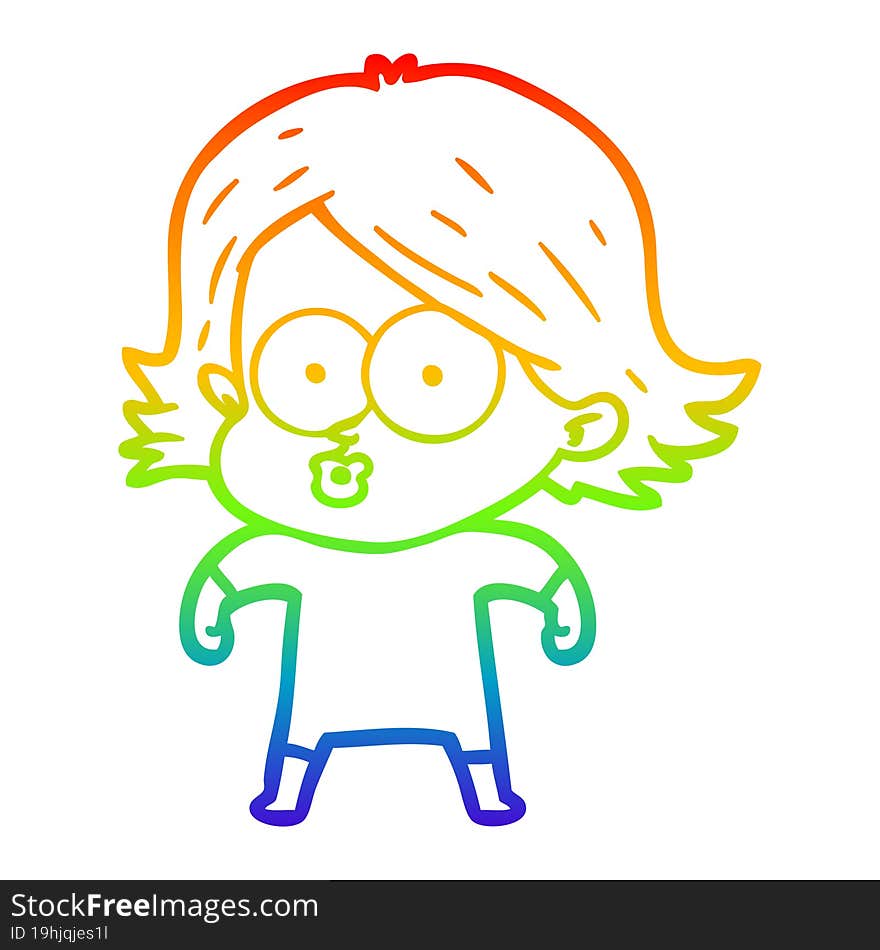 rainbow gradient line drawing cartoon girl pouting