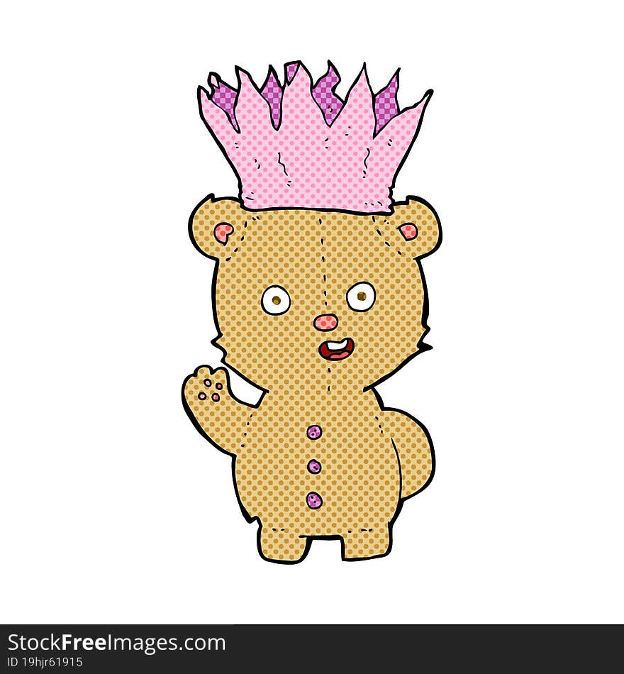 cartoon teddy bear wearing paper crown