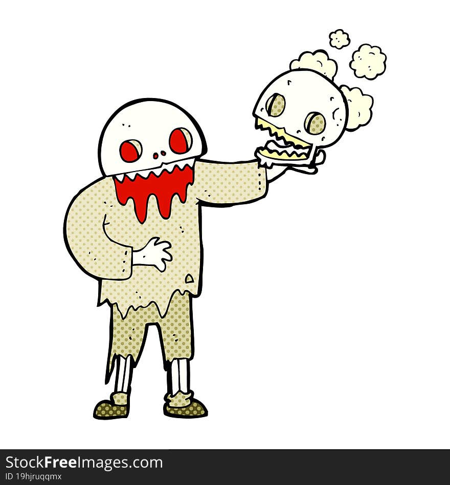 cartoon zombie holding a skull