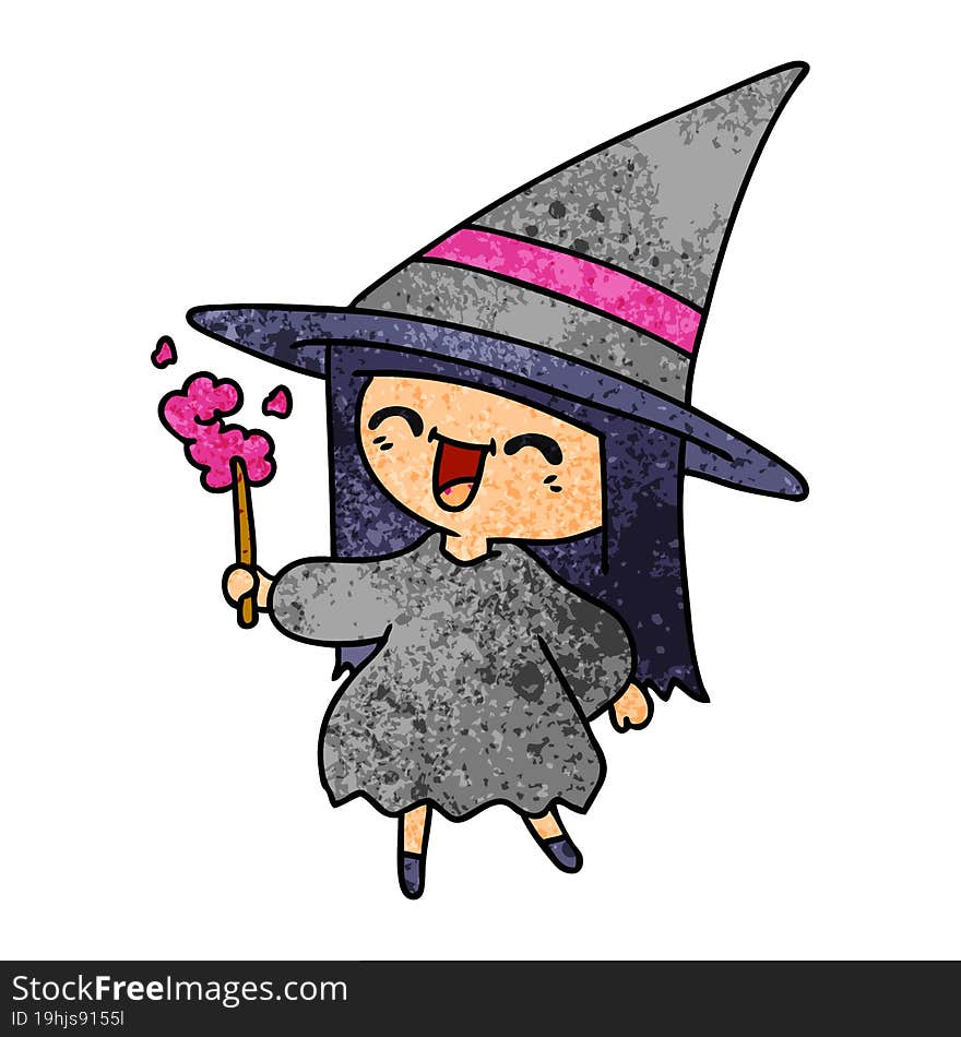 Textured Cartoon Of Cute Kawaii Witch