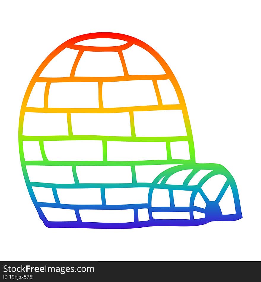 rainbow gradient line drawing of a cartoon ice igloo