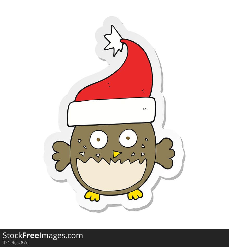 sticker of a cartoon owl wearing christmas hat