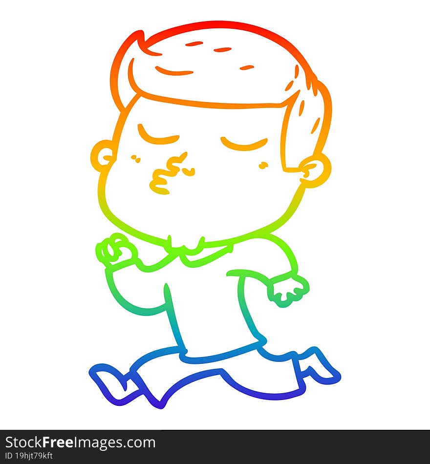 Rainbow Gradient Line Drawing Cartoon Model Guy Pouting