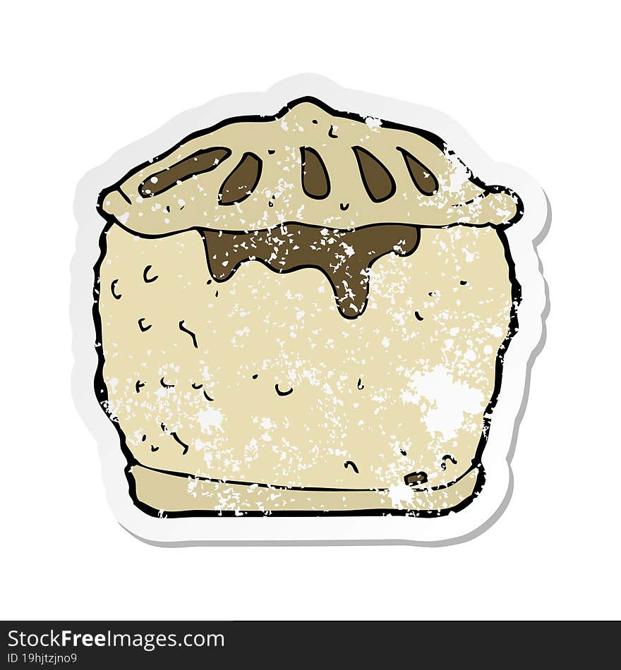 retro distressed sticker of a cartoon meat pie