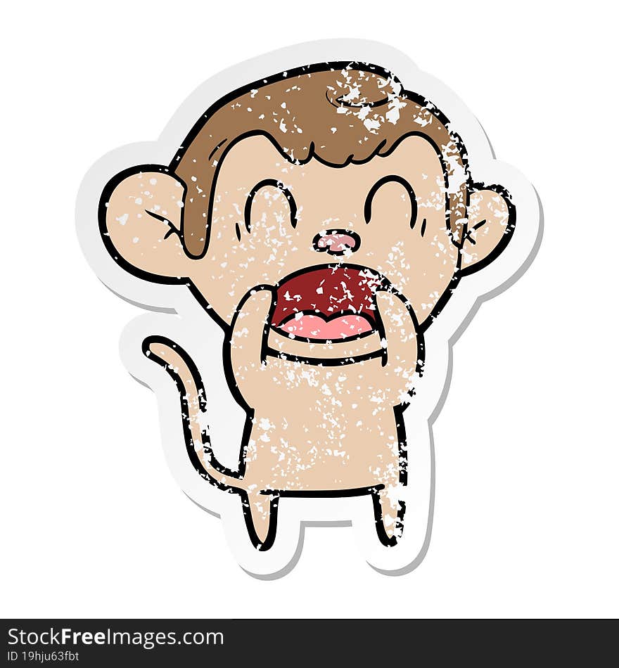 Distressed Sticker Of A Shouting Cartoon Monkey