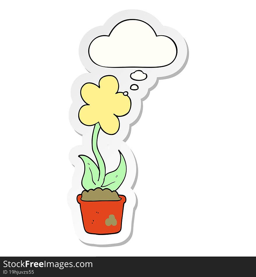 cute cartoon flower with thought bubble as a printed sticker