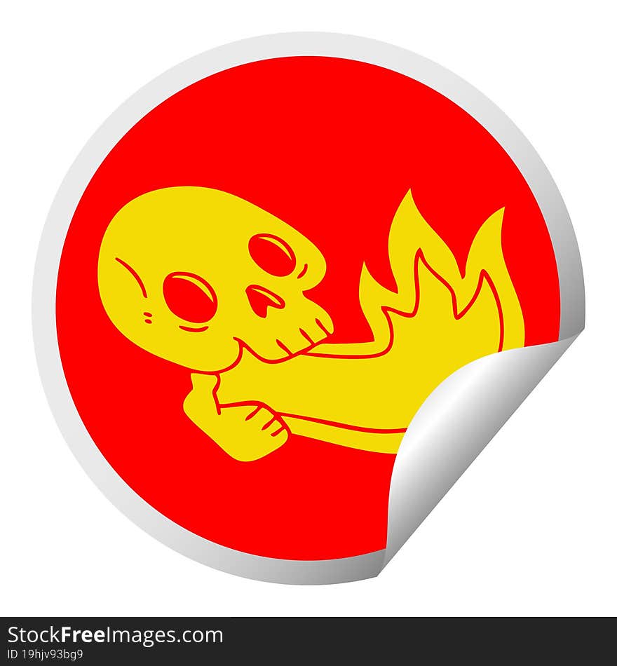 fire breathing quirky line drawing cartoon skull