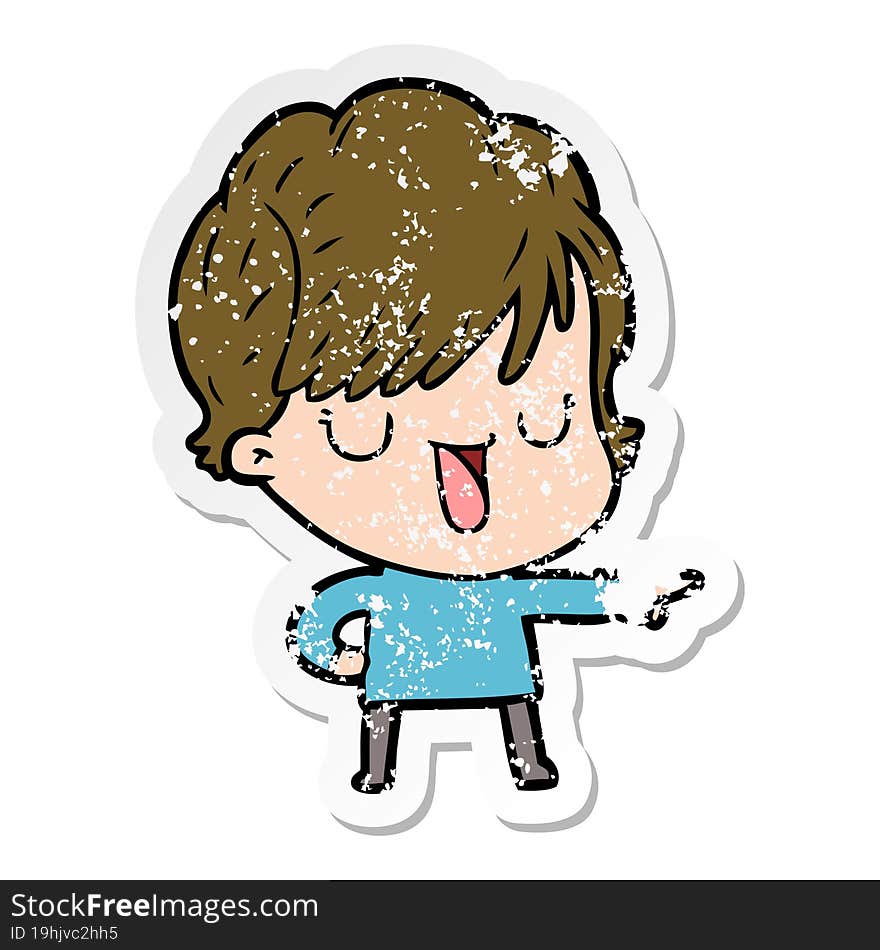 distressed sticker of a cartoon woman talking