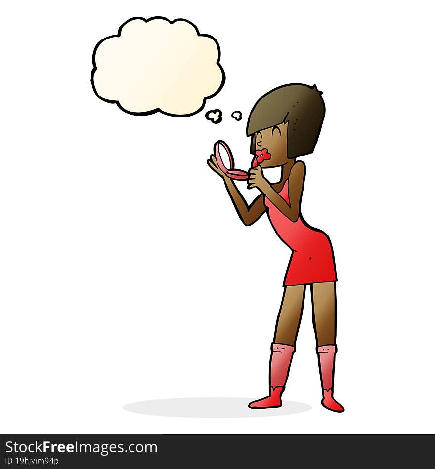 Cartoon Woman Applying Lipstick With Thought Bubble