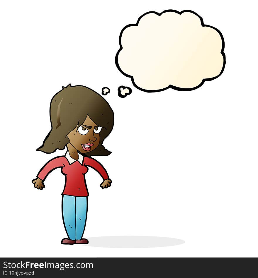 cartoon mean woman with thought bubble