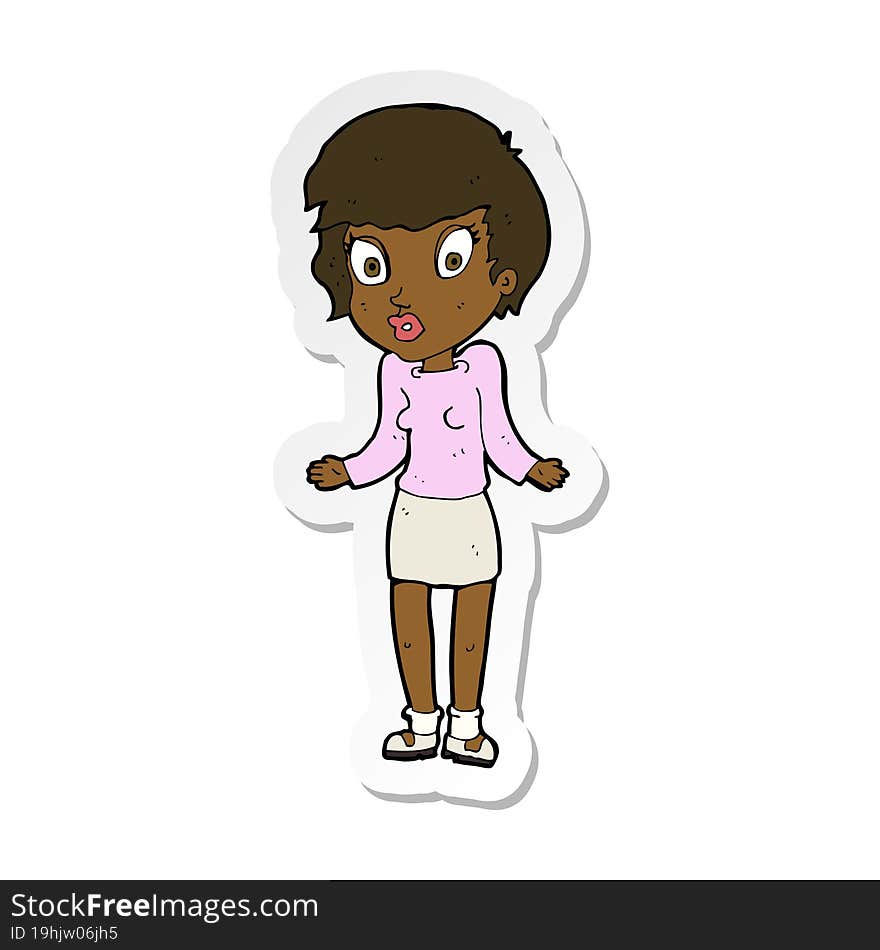 Sticker Of A Cartoon Woman Shrugging Shoulders