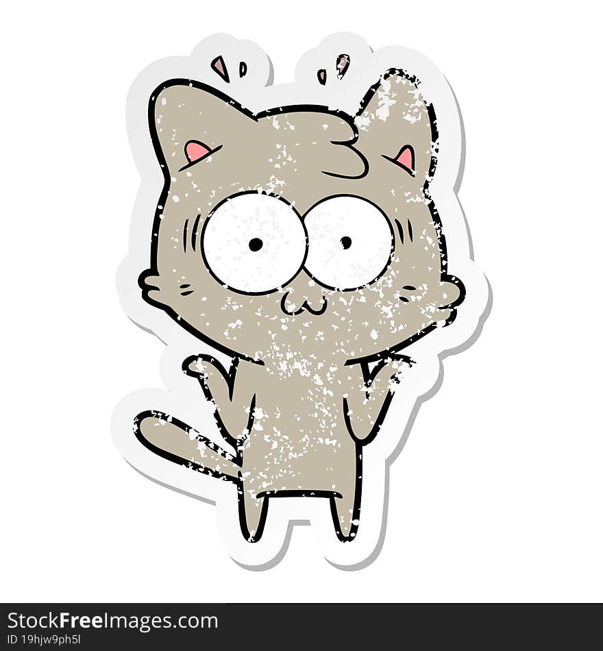 Distressed Sticker Of A Cartoon Surprised Cat