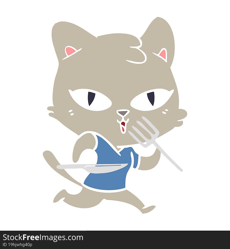 Flat Color Style Cartoon Hungry Cat