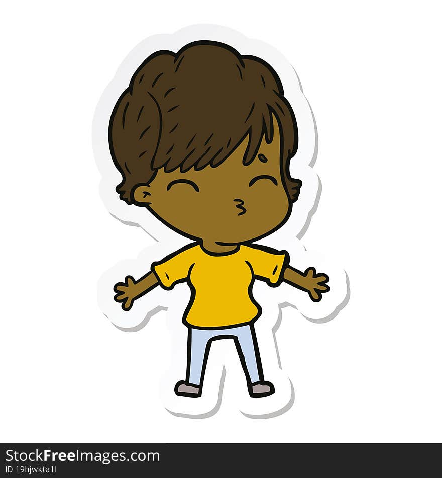 sticker of a cartoon woman thinking