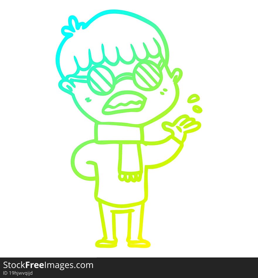 cold gradient line drawing cartoon boy wearing spectacles