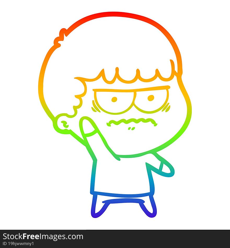 rainbow gradient line drawing cartoon annoyed man