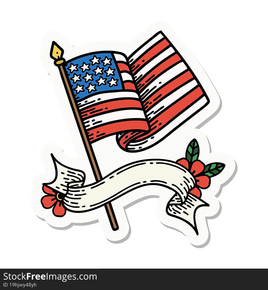 tattoo style sticker with banner of the american flag