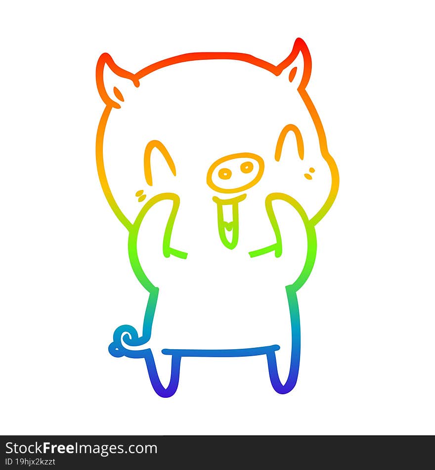 Rainbow Gradient Line Drawing Happy Cartoon Pig