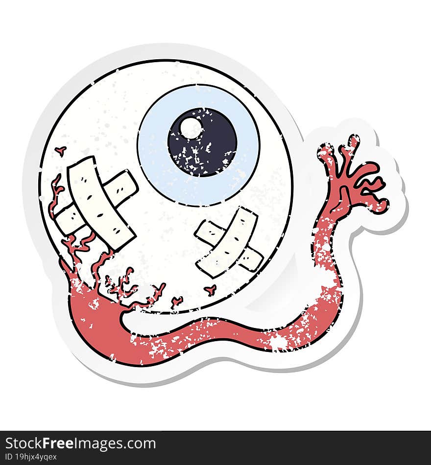 distressed sticker of a cartoon injured eyeball