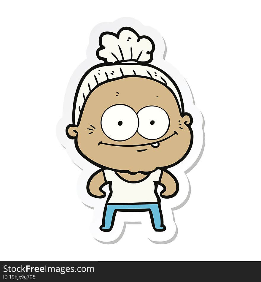 sticker of a cartoon happy old woman