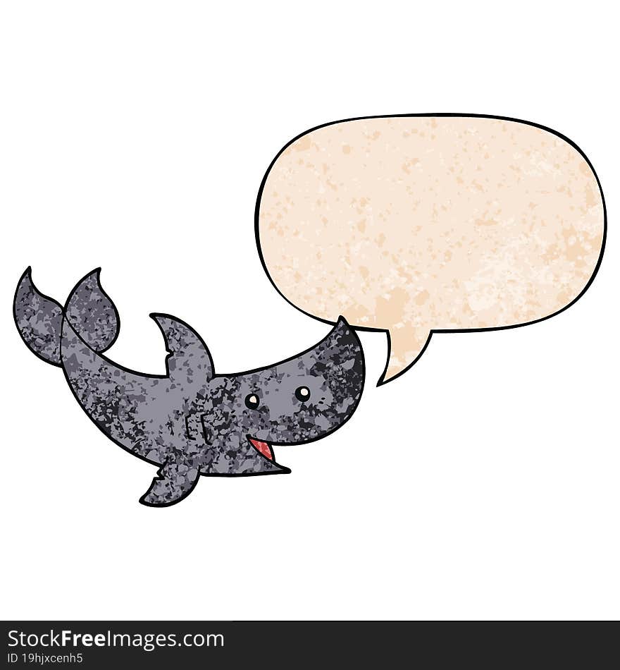 cartoon shark and speech bubble in retro texture style