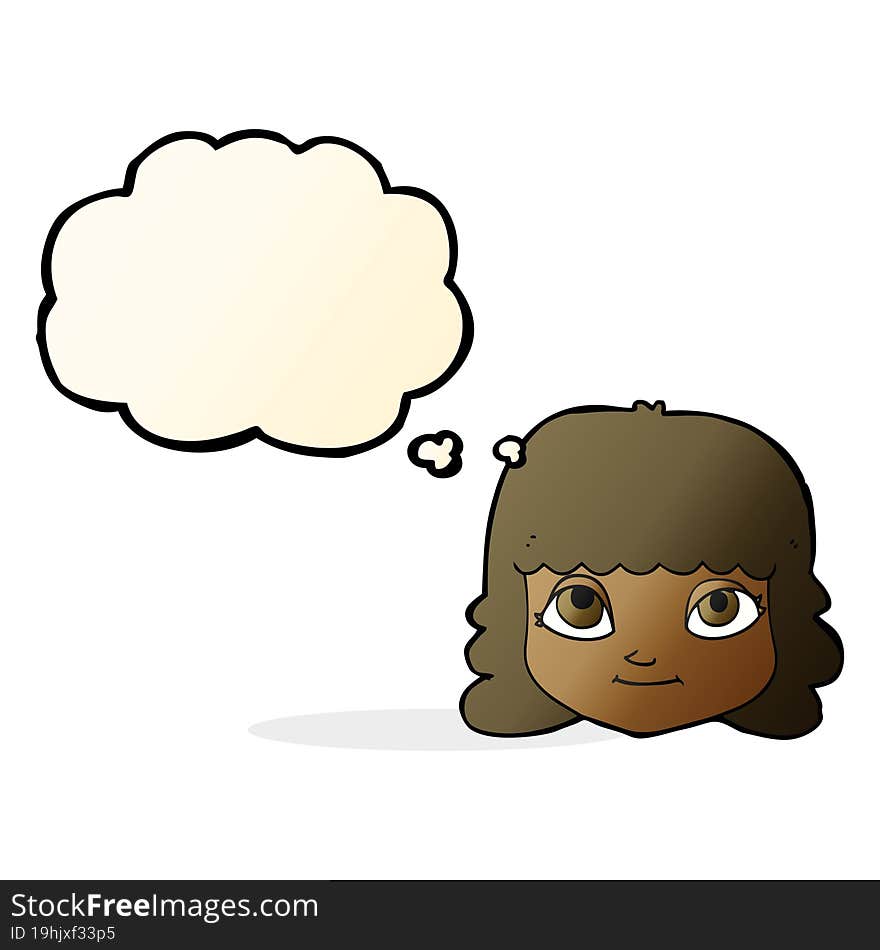 Cartoon Happy Female Face With Thought Bubble