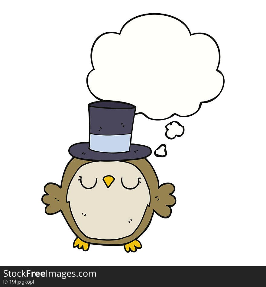 cartoon owl wearing top hat with thought bubble