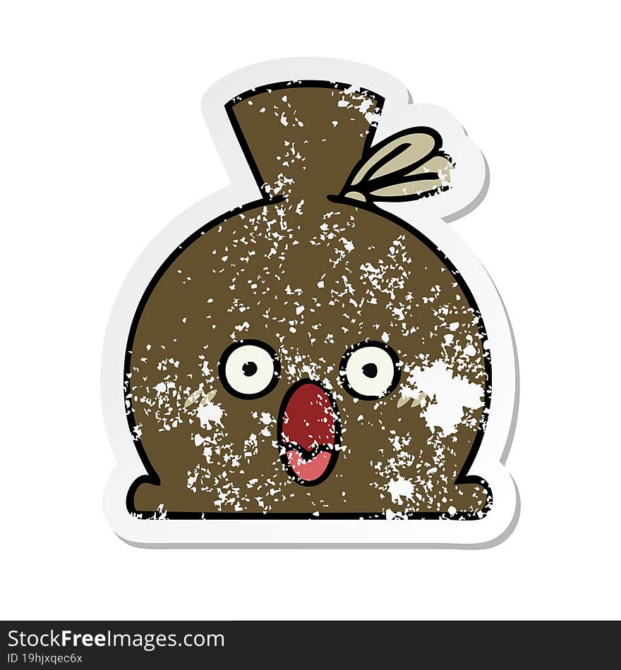 distressed sticker of a cute cartoon sack