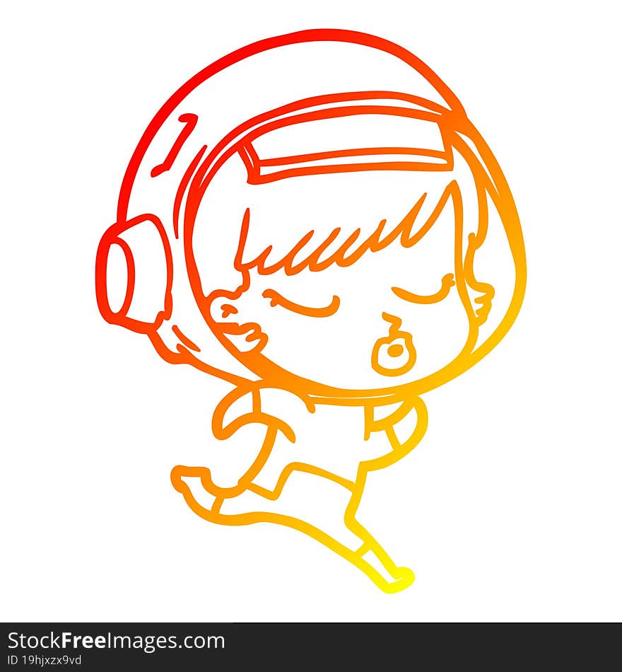 warm gradient line drawing cartoon pretty astronaut girl running