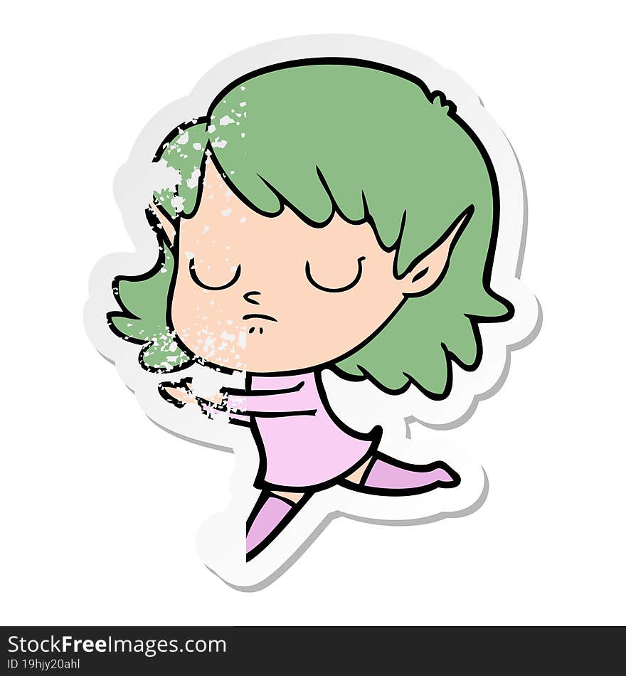 distressed sticker of a cartoon elf girl