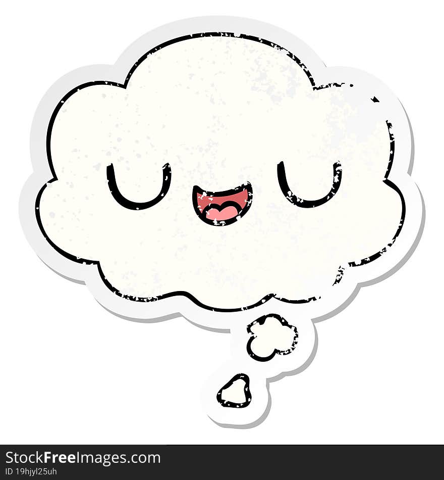 cute cartoon face with thought bubble as a distressed worn sticker