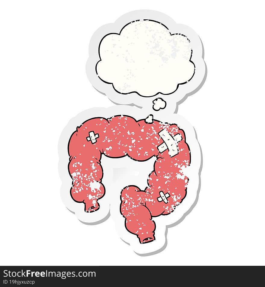 cartoon colon and thought bubble as a distressed worn sticker