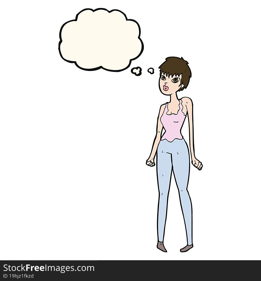 Cartoon Pretty Woman  With Thought Bubble