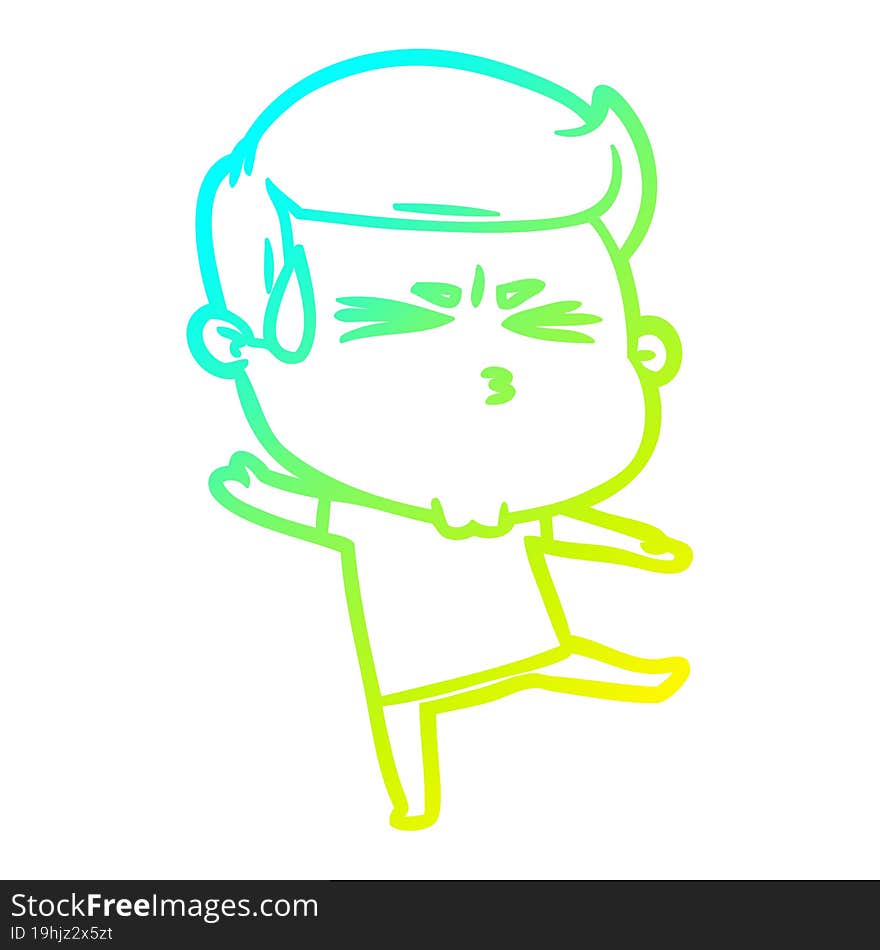 cold gradient line drawing cartoon man sweating