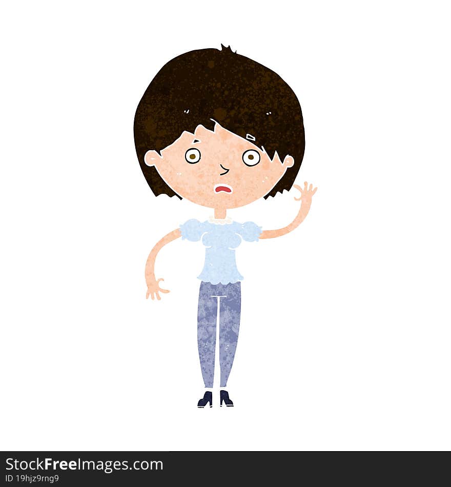 cartoon waving woman