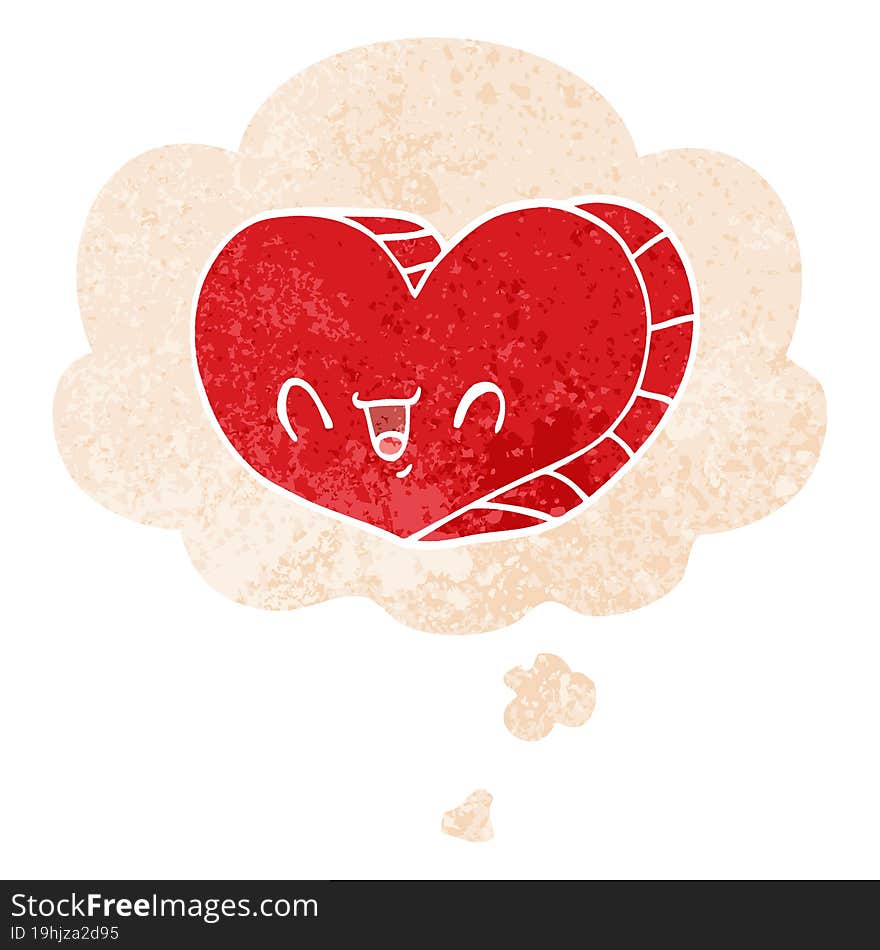 cartoon love heart and thought bubble in retro textured style