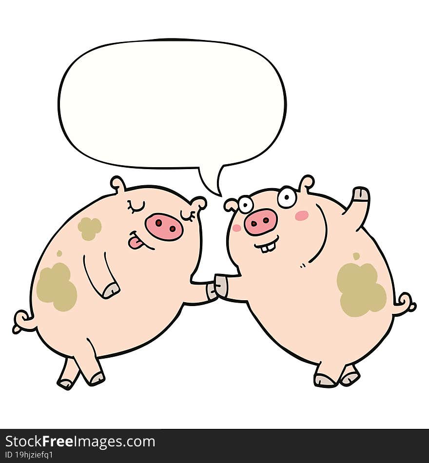 Cartoon Pigs Dancing And Speech Bubble