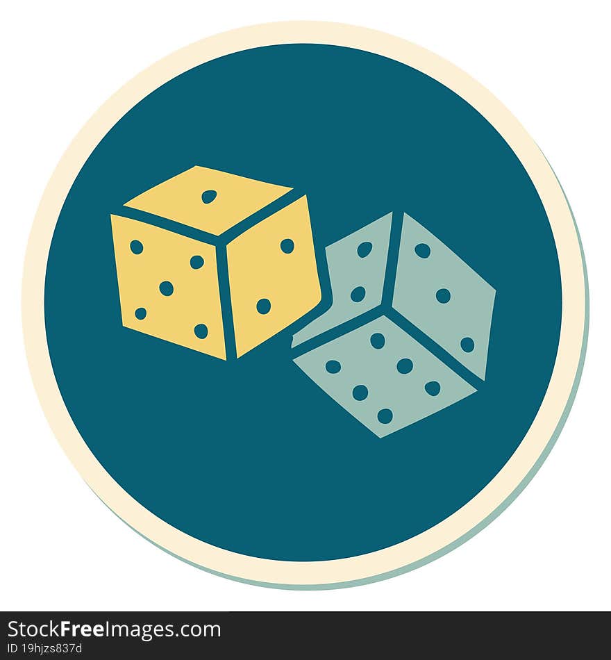 sticker of tattoo in traditional style of lucky dice. sticker of tattoo in traditional style of lucky dice