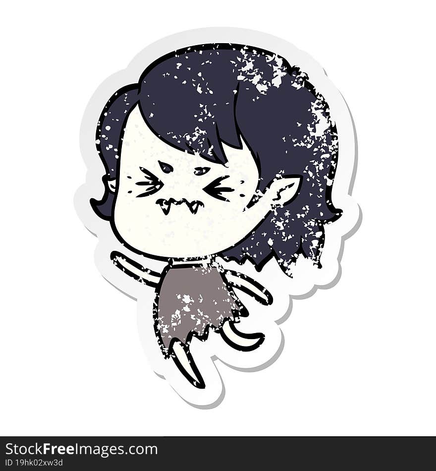 distressed sticker of a annoyed cartoon vampire girl