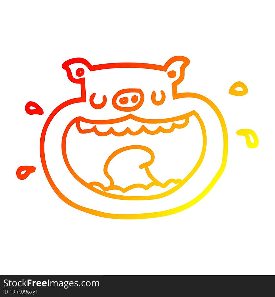 warm gradient line drawing of a cartoon obnoxious pig