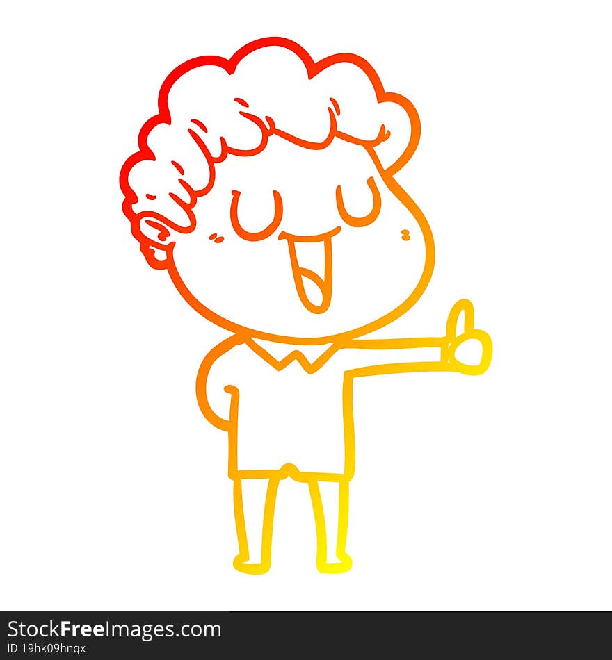 warm gradient line drawing laughing cartoon man giving thumbs up sign