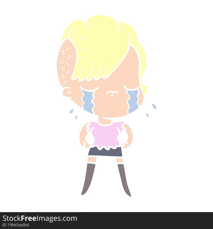 flat color style cartoon crying girl