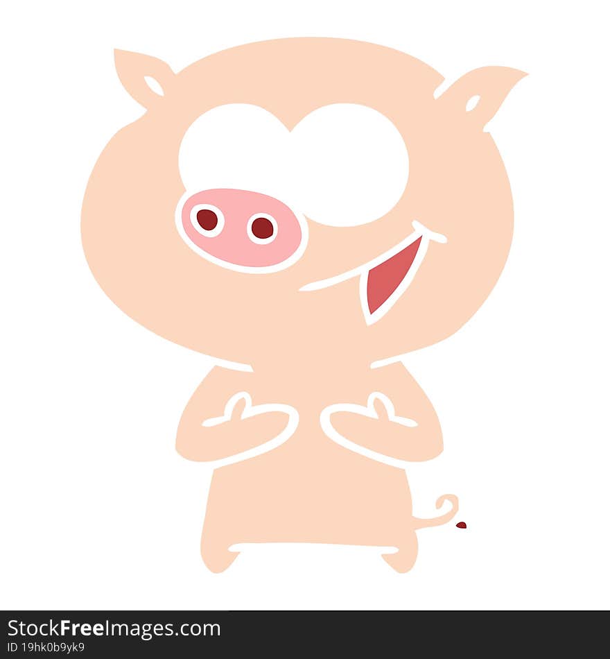 cheerful pig flat color style cartoon