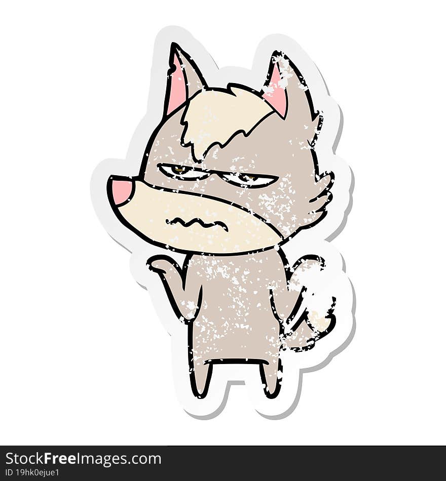 Distressed Sticker Of A Cartoon Annoyed Wolf